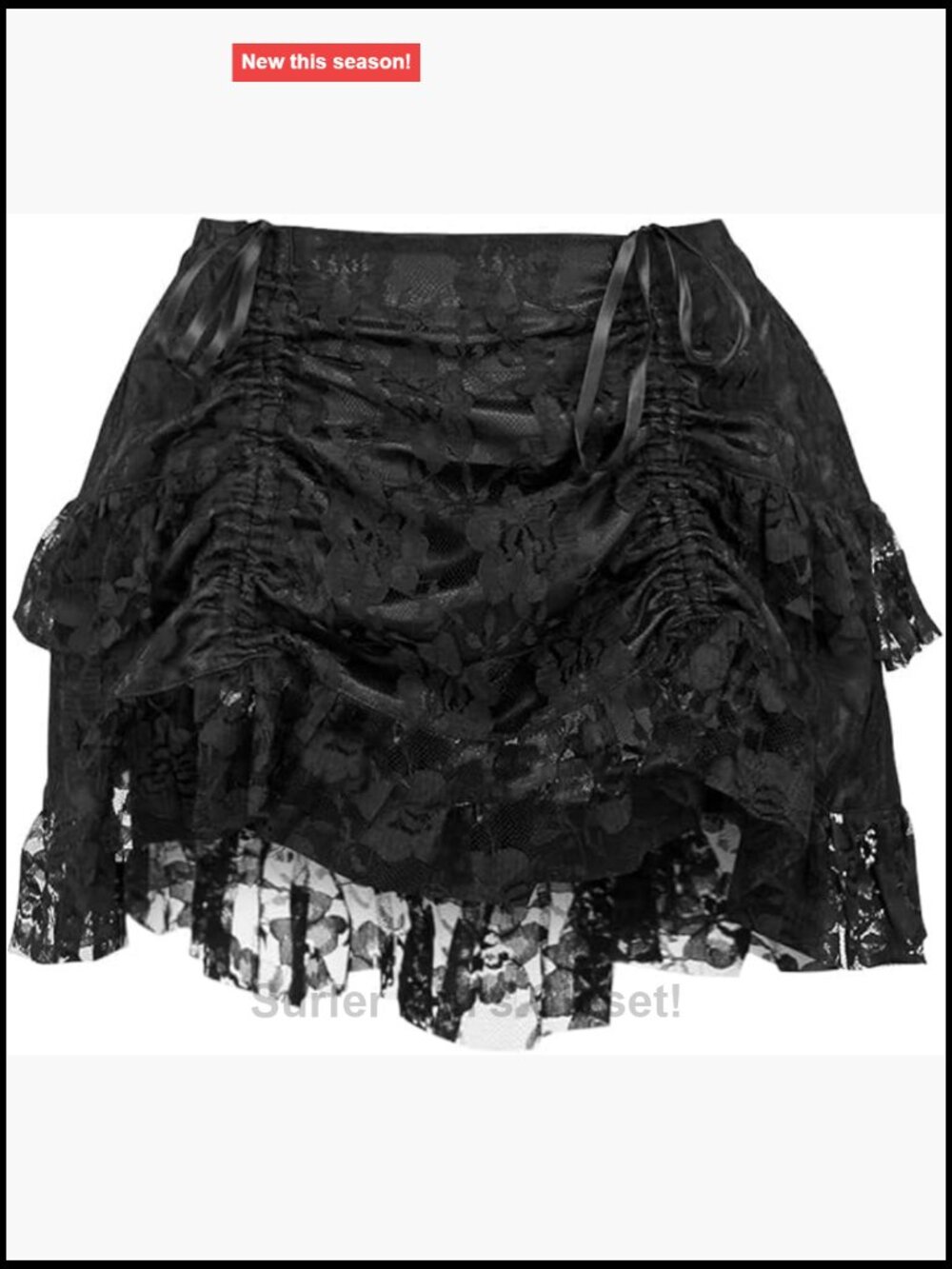 Lace Ruched Bustle Skirt Low Rise Mini with Elastic Back